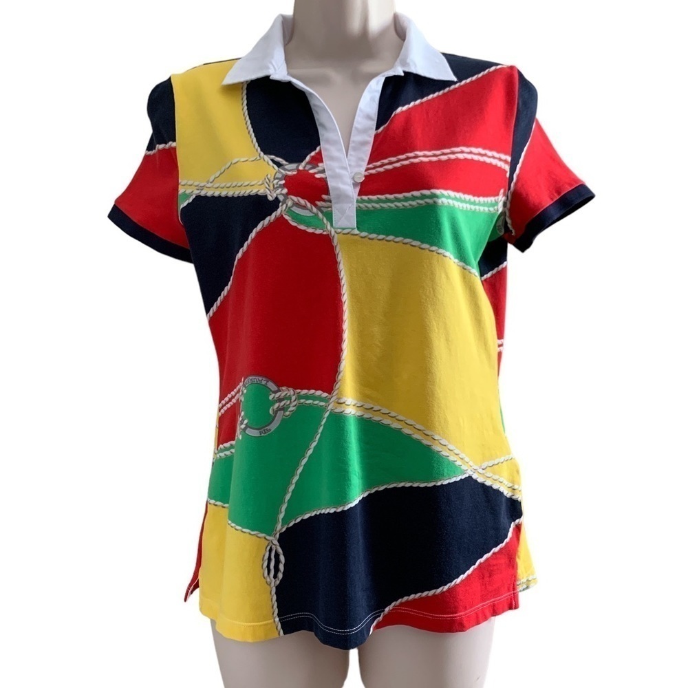 Lauren Ralph Lauren Multi-Color Nautical Rope Print Polo Top NWOT